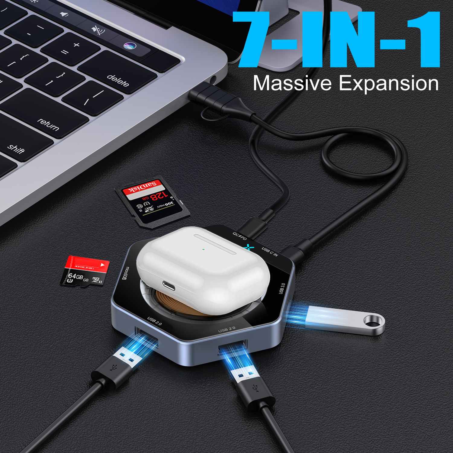 15W Hitro polnjenje 7 IN1 USB Hub Dock brezžični polnilnik
